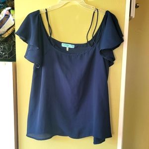 Flutter sleeve navy blue top